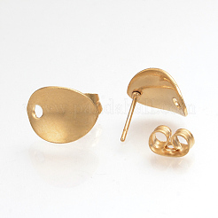 304ステンレススチールスタッドピアス金具  ピアスキャッチとカン付き  ツイストオーバル  ゴールドカラー  11x8.5mm  穴：1.5mm  ピン：0.8mm&nbsp;X-STAS-Q223-06