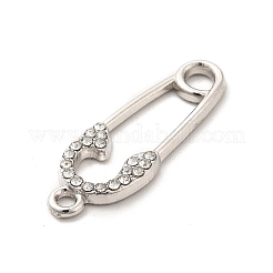 合金クリスタルラインストーンペンダント  安全ピンチャーム  プラチナ  27x9.5x2mm  穴：1.6mm&nbsp;ALRI-K050-10P
