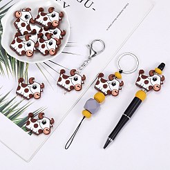 10個のシリコンビーズ  牛  ホワイト  38x31x8.5mm  穴：2.5mm&nbsp;JX811A