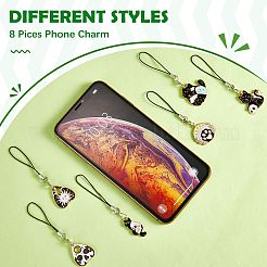 合金エナメルのハートと猫のペンダント携帯ストラップ  ナイロンコードモバイルアクセサリー装飾  ミックスカラー  8.7~9.3cm  8個/セット&nbsp;HJEW-SW00040