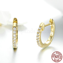 925スターリングシルバーキュービックジルコニアフープピアス  スタンプ925個付き  リング  透明  18KGP本金メッキ  13mm&nbsp;EJEW-FF0010-15G