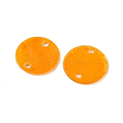 スプレー塗装された天然カピス貝のコネクタチャーム  ディスク  オレンジ  15x1.5mm  穴：1mm&nbsp;BSHE-S304-18D