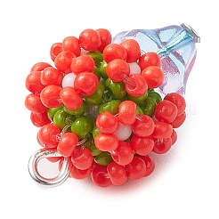 ビーズの花の鉢植えのチャーム  ガラスシードビーズペンダント  鉄ループ付き  レッド  21.5x14.5mm  穴：2mm&nbsp;PALLOY-MZ00446-01