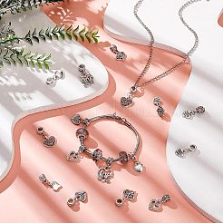 54個9スタイルチベットスタイルアロイヨーロピアンダングルチャーム  大穴ペンダント  ハートの混合形状  アンティークシルバー  22~29.5mm  ペンダント：12~23x10~16.5x1.5~7mm  穴：4.5~5mm  約6個/スタイル&nbsp;FIND-CA0005-59