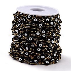 304ステンレススチールリンクチェーン  エナメルとスプールで  ハンダ付け  ブラック  14.8x8x3.8mm  32.8フィート（10m）/ロール&nbsp;CHS-L026-03G-04A
