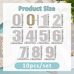 ナンバー 0~9 ホットフィックス ラインストーン  図  銀  96x51x1mm  10個/セット&nbsp;AJEW-FH0006-34