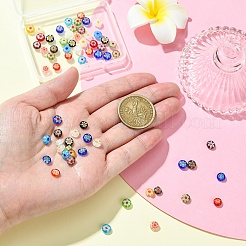 1 連売り フラット ラウンド ハンドメイド ミルフィオリ ガラス ビーズ 連売り  ミックスカラー  10x4mm  穴：1mm  約38個/連  14.5インチ&nbsp;LK-YW0001-10A