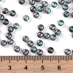 ガラスシードビーズ  色の内側  半分銀メッキ  ラウンド  ライトシーグリーン  4x3mm  穴：1.2mm  6428個/ポンド&nbsp;SEED-A032-06T