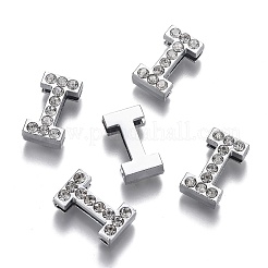 合金文字スライドチャーム  クリスタルラインストーン付き  カドミウムフリー＆鉛フリー  プラチナ  文字.i  20x11.5x6.5mm  穴：3x18mm&nbsp;RB-F034-01I-P-RS