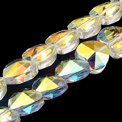 電気メッキ透明ガラスビーズ連売り  虹メッキ  多面カット  ハート  クリアAB  13.5~14x14x9mm  穴：1mm  約31個/連  15.75インチ（40cm）&nbsp;GLAA-C029-04