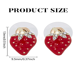 亜鉛合金エナメルスタッドピアス1組  ラインストーン付き  苺  ゴールドカラー  13x9.5mm&nbsp;EJEW-LP0009-14
