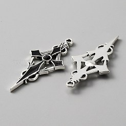 ブラックエナメルのジェットラインストーンクロスペンダント  合金チャーム  アンティークシルバー  47.5x21.5x4mm  穴：1.8mm&nbsp;ENAM-WH0001-06AS-01