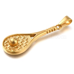 イオンプレーティング（IP）304ステンレスペンダント  ラケットチャーム  ゴールドカラー  45x16x7mm  穴：9.5x4.5mm&nbsp;STAS-Z113-23G