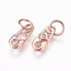 真鍮製チャーム  キュービックジルコニアと丸カン  安全ピン  透明  ミックスカラー  10x4.5x2mm  穴：3.5mm&nbsp;ZIRC-L070-72