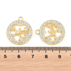 クリスタル ラインストーン ペンダント付き合金  ママの文字のチャームが付いたフラットラウンドい形  ラックめっき  ゴールドカラー  23x20x3mm  穴：2mm&nbsp;FIND-C095-07G