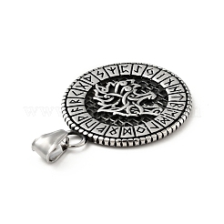 304ステンレスペンダント  オオカミと北欧ヴァルクナット ルーン  アンティークシルバー  41.5x35x3mm  穴：7.5x4mm&nbsp;STAS-P309-09AS