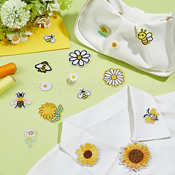 60個 15スタイル コンピューター刺繍布 アイロン接着/縫い付けパッチ  マスクと衣装のアクセサリー  アップリケ  花とミツバチ  ミックスカラー  17~60x21~63x1.5~2mm  4個/スタイル&nbsp;DIY-PH0034-96