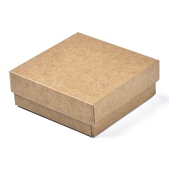 厚紙ジュエリーセットボックス  リングのために  ピアス  ネックレス  内部のスポンジ  正方形  淡い茶色  8.9x8.9x3.3cm  インナーサイズ：8.3x8.3センチメートル  フタなし：8.5x8.5x3.1cm&nbsp;CBOX-S018-09A