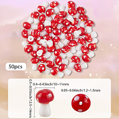 きのこの手作りランプワークビーズ連売り50個  レッド  12.5~14x10~11mm  穴：1.2~1.5mm&nbsp;LAMP-LT0001-06B