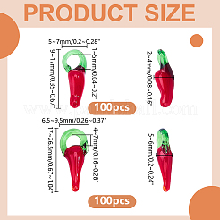 200個2スタイル手作りランプワークペンダント  唐辛子のチャーム  レッド  9~26.5x5~9.5x2~6mm  穴：1~7mm  100個/スタイル&nbsp;LAMP-HY0001-18