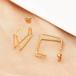 304ステンレススチール2層スクエアスタッドピアス  イオンプレーティング（ip）  18KGP本金メッキ  20.5x21x8.5mm&nbsp;EJEW-D339-02G
