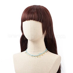 月と星のチャームとガラスの種の花の16.54重ネックレス  女性のための真鍮ジュエリー  淡いターコイズ  42インチ（{2}cm）&nbsp;NJEW-JN04054