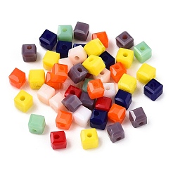 不透明色のファセットガラスビーズ  キューブ  ミックスカラー  4x4x4mm  穴：1.2mm&nbsp;GLAA-E047-02A