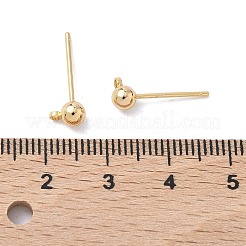 Shegrace 真鍮製ラウンドボールスタッドピアス金具  カドミウムフリー＆ニッケルフリー＆鉛フリー  長持ちメッキ  18KGP本金メッキ  16x4mm  穴：1.2mm  ピン：0.9mm&nbsp;XGR0051G-39G