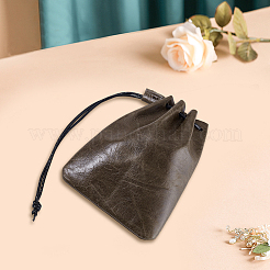 牛革ジュエリー化粧品収納バッグ  ワックスドローストリングコード付き  長方形  コーヒー  14.5cm&nbsp;ABAG-BBC0001-34A