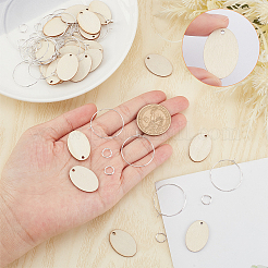 楕円形のワイングラスチャームタグのDIYキット  真鍮20個のワイングラスチャームリングと30個の丸カンを含む  20個の木製ペンダント  アンティークホワイト  70個/箱&nbsp;DIY-SC0018-60