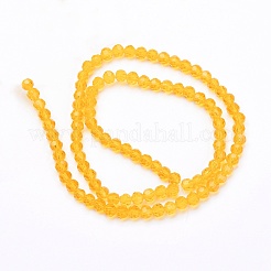 ガラスビーズ連売り  ファセット（32ファセット）  ラウンド  ゴールド  4mm  穴：1mm  約98個/連  13.7インチ&nbsp;X-EGLA-J042-4mm-22