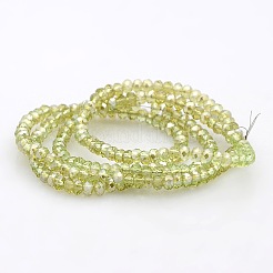 パール光沢メッキ多面カットロンデルガラスビーズ連売り  黄緑  3x2mm  穴：1mm  約198個/連  15.7インチ&nbsp;GLAA-A024A-PL04