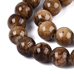 天然石ペルシア翡翠ビーズ連売り  ラウンド  染め  キャメル  10~10.5mm  穴：0.9~1mm  約39~40個/連  15.35~15.94''（39~40.5センチメートル）&nbsp;G-A255-A02-05A