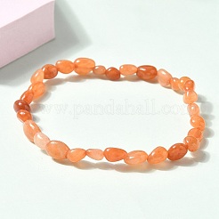 天然レッドアベンチュリンビーズストレッチブレスレット男性用女性用  ナゲット  内径：2インチ（5.2cm）  ビーズ：6~15x6~12mm&nbsp;BJEW-I320-01B