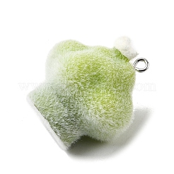 フロッキー不透明樹脂ペンダント  プラチナトーンの鉄ループ付き  ツリー  29x27x24.5mm  穴：2mm&nbsp;LS-RESI-F062-02A