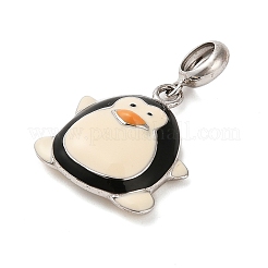 ロジウムメッキ 925 スターリングシルバー エナメル ヨーロピアン ダングル チャーム  大きな穴のペンギンチャーム  プラチナ  ブラック  24mm  穴：4.5mm&nbsp;STER-P062-01C-01