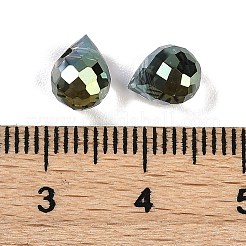 電気メッキガラスビーズ  虹メッキ  多面カット  ティアドロップ  濃い緑  8x6mm  穴：1mm&nbsp;EGLA-C008-01A-FR04
