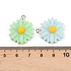 不透明樹脂ペンダント10個  デイジーチャーム  プラチナ鉄ループ付き  ミックスカラー  26x22x8mm  穴：2mm&nbsp;RESI-L051-01P