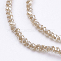 電気メッキガラスビーズセット  パール光沢メッキ  多面カット  ロンデル  オレンジ  3x2mm  穴：0.8~1mm  約135~140個/連  11.81~13.38インチ（30~34cm）&nbsp;X-GLAA-F078-PL10