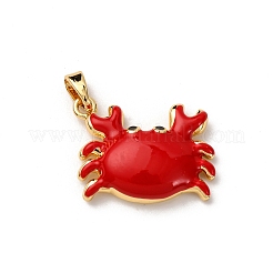 真鍮製エナメルペンダント  カニチャーム  ゴールドカラー  レッド  16x19x4.5mm  穴：5x2.5mm&nbsp;X-KK-K305-04G