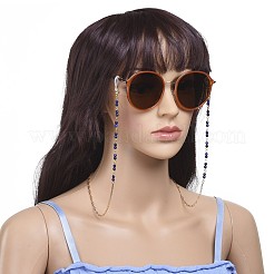 眼鏡チェーン  眼鏡用ネックストラップ  天然宝石のビーズで  304ステンレススチール製ロブスタークロウ留め金  真鍮製のペーパークリップチェーンとゴム製のループエンド  28.14インチ〜28.34インチ（71.5~72cm）&nbsp;AJEW-EH00036