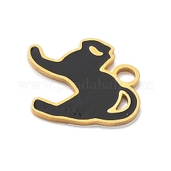304ステンレススチール製エナメルハロウィンテーマチャーム  ゴールドカラー  猫の形  13.5x13x1mm  穴：2mm&nbsp;STAS-Z164-03G-01