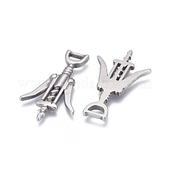 変色しない304ステンレススチールペンダント  ワインの栓抜き  ステンレス鋼色  30x18x2mm  穴：2x4mm&nbsp;STAS-F249-26P
