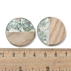ウッドペンダント  樹脂と金箔  フラットラウンド  ダークシーグリーン  28x4mm  穴：2mm&nbsp;FIND-B042-13A
