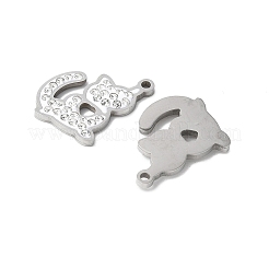 201ステンレススチールラインストーンペンダント  エナメル  ステンレス鋼色  猫の形  14x13.5x2mm  穴：1.2mm&nbsp;STAS-V005-05P-01