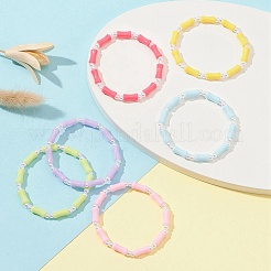 6 個 6 色の竹スティックアクリル & ABS プラスチックパールビーズストレッチブレスレットセット  重ね付けできる子供用ブレスレット  ミックスカラー  内径：2インチ（5cm）  1pc /カラー&nbsp;BJEW-JB09550