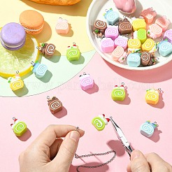 30個6色不透明樹脂ペンダント  ロールケーキ  プラチナアイアンループ付き  ミックスカラー  21x18.5x12.5mm  穴：2mm  5個/カラー&nbsp;RESI-CJ0004-77