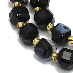 天然縞瑪瑙ビーズ連  染め＆加熱  多面カット  キューブ  6.5~7.5x6.5~7.5x6.5~7.5mm  穴：1.2mm  約43~44個/連  15.35''~15.55''（39~39.5センチメートル）&nbsp;G-I376-D06-01