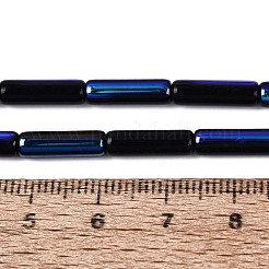 電気メッキオペークガラスビーズ連売り  チューブ  虹メッキ  半分メッキ  ブラック  13~13.5x4~4.5mm  穴：0.5~0.8mm  約27~30個/連  13.98~15.75インチ（35.5~40cm）&nbsp;EGLA-Q132-02A-F04