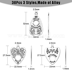 30pcs3スタイルチベットスタイルアロイペンダント  ハートの言葉「こんにちは」「さようなら」「魔女の時間」  アンティークシルバー  27.5~32x18~23x1.4mm  穴：2.4mm  10個/スタイル&nbsp;TIBEP-CJ0003-12